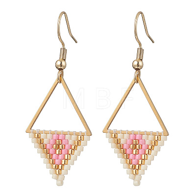 Rhombus with Triangle Glass Seed Beads Dangle Earrings EJEW-MZ00654-1
