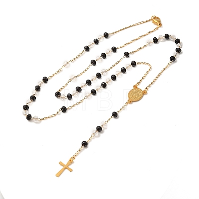 201 Stainless Steel & Glass Rosary Bead Necklaces for Women NJEW-B112-01G-1