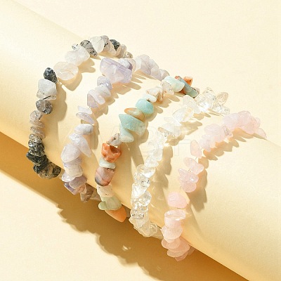 5Pcs 5 Style Natural Mixed Gemstone Chips Beaded Stretch Bracelets Set for Women BJEW-FZ00007-1