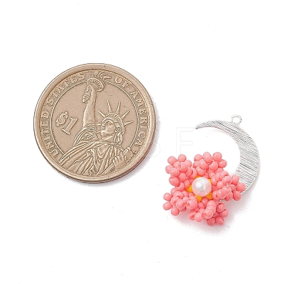 Glass Seed Beaded Moon & Flower Pendants PALLOY-MZ01185-03-1