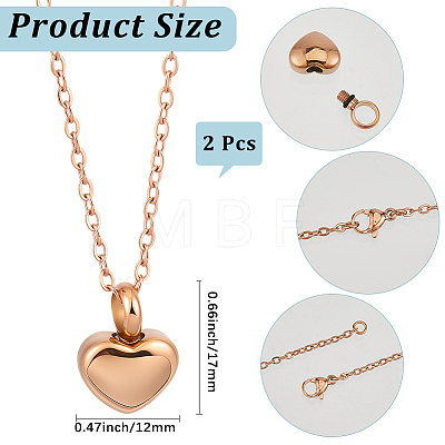2Pcs 304 Stainless Steel Heart Urn Ashes Necklaces NJEW-CN0001-27-1