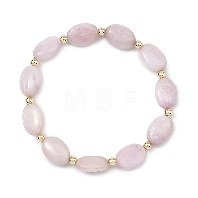 Natural Kunzite & Non-magnetic Synthetic Hematite Oval Beaded Stretch Bracelets for Women Men BJEW-JB13934-03-1