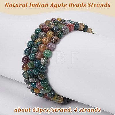 Olycraft 4 Strands Natural Indian Agate Beads Strands G-OC0005-16A-1