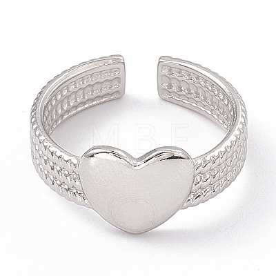 304 Stainless Steel Heart Open Cuff Ring for Women RJEW-G275-06P-1