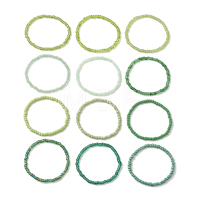 12Pcs Round Glass Seed Beads Stretch Bracelets BJEW-JB13503-1