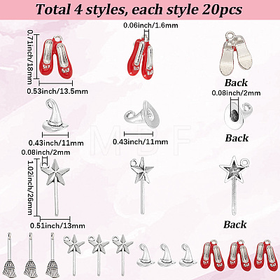 80Pcs 4 Styles Magic Girl Theme Alloy Pendants TIBEP-SC0003-66-1