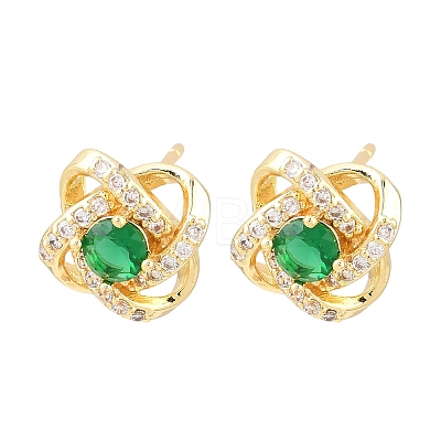 Brass Micro Pave Cubic Zirconia Stud Earrings for Women KK-A305-10G-02-1