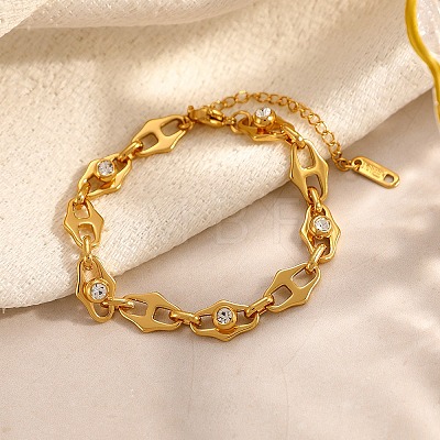 304 Stainless Steel Micro Pave Cubic Zirconia Link Chain Bracelets for Women BJEW-P393-01G-1