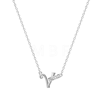 304 Stainless Steel Crystal Rhinestone Initial Pendant Necklaces FS-WGCEFCC-22-1