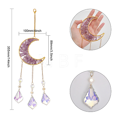 Hanging Moon Sun Catcher with Teardrop Glass Prisms for Windows HJEW-PH01733-01-1