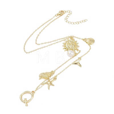 Bohemian Summer Beach Style 18K Gold Plated Shell Shape Initial Pendant Necklaces IL8059-17-1