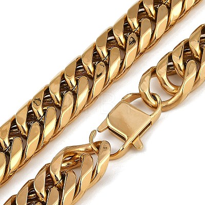 Ion Plating(IP) Non-Tarnish 304 Stainless Steel Cuban Link Chain Necklaces NJEW-P288-19G-1