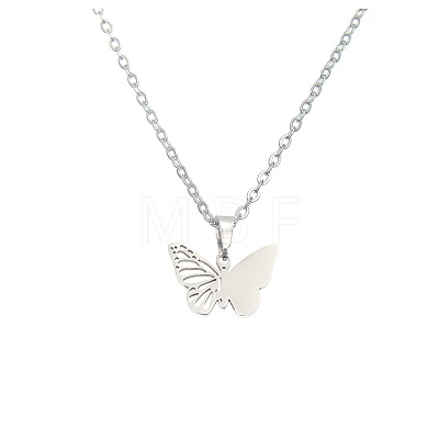 304 Stainless Steel Filigree Butterfly Pendant Necklaces for Women FS-WG8B29F-06-1
