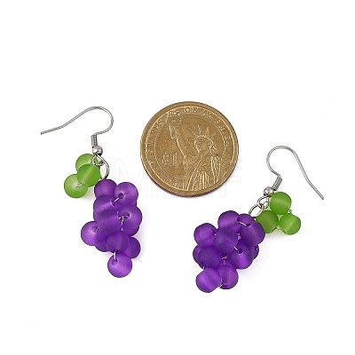 Grape 304 Stainless Steel Glass Dangle Earrings EJEW-JE06758-1