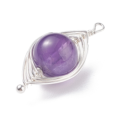 Natural Stone Copper Wire Wrapped Connector Charms X-PALLOY-JF01377-01-1