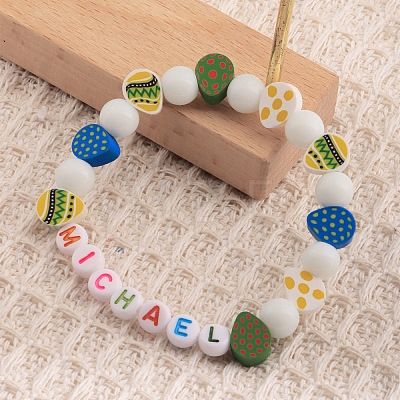 Bohemian Style Easter Polymer Clay & Glass & Resin Beaded Stretch Bracelets for Women Men FS-WG0BA76-01-1
