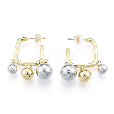 Two Tone Brass Round Ball Dangle Stud Earrings EJEW-N011-111-1