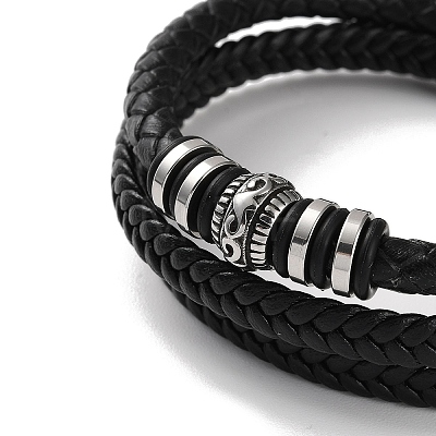 Men's Braided Black PU Leather Cord Multi-Strand Bracelets BJEW-K243-09AS-1