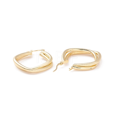 Textured Double Rhombus Brass Huggie Hoop Earrings for Women  EJEW-A064-14G-RS-1