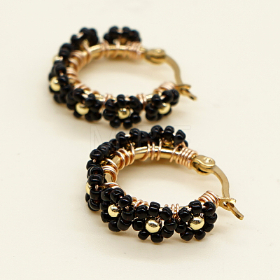 Bohemian Glass Braided Seed Beads Flower Hoop Earrings for Women CY3369-1-1