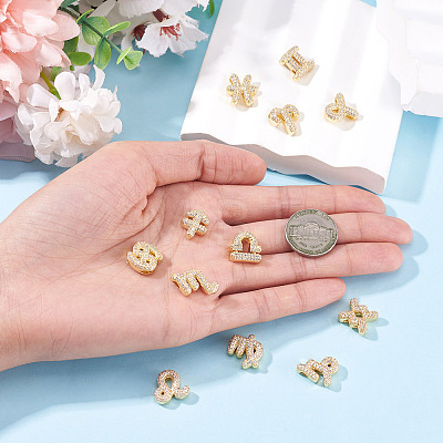 12Pcs 12 Styles Twelve Constellations Brass Micro Pave Clear Cubic Zirconia Pendants KK-TA0008-96G-1