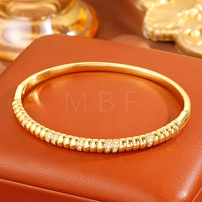 Ribbed Brass & Clear Cubic Zirconia Hinged Bangles for Women WG11522-01-1