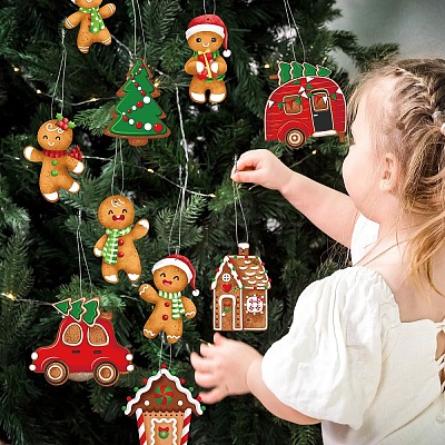 Christmas Gingerbread Man & Tree & House & Car Paper Pendant Decorations PW-WG3ABD1-01-1