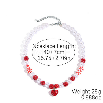 Christmas Theme Alloy Rhinestone Pendant Acrylic Imitation Pearl Round Beaded Necklaces FS-WG72DBE-06-1