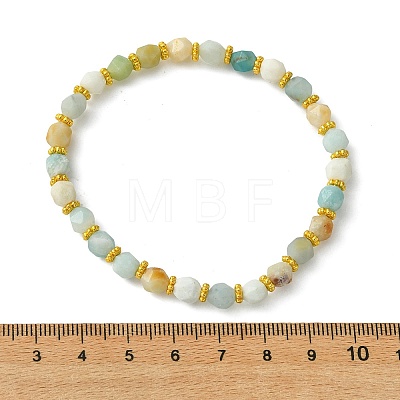 Alloy & Round Natural Flower Amazonite Beaded Stretch Bracelets for Women BJEW-JB13739-1