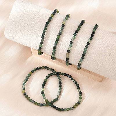 Natural Moss Agate Beaded Stretch Bracelets BJEW-D446-A-44-1