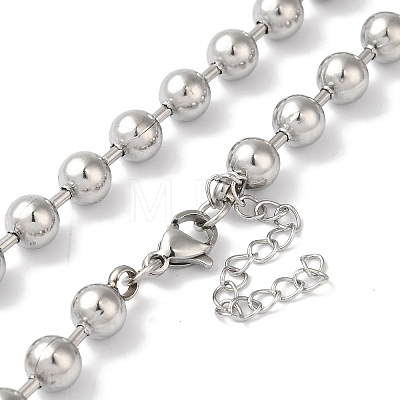 304 Stainless Steel Round Beads Necklace for Women NJEW-B107-01B-P-1