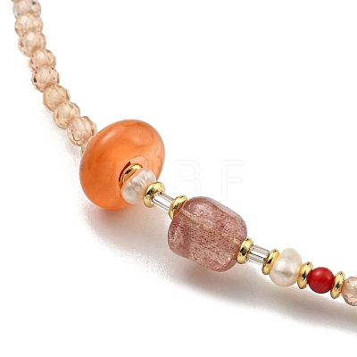 Natural Pearl & Agate & Strawberry Quartz Beaded Necklaces NJEW-M214-06G-1