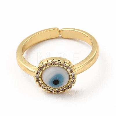 Lampwork Evil Eye Open Cuff Ring with Clear Cubic Zirconia RJEW-L104-01G-03-1