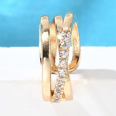 Brass Clear Cubic Zirconia Cuff Earrings EJEW-Q025-04G-1