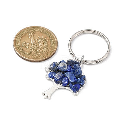 Natural Lapis Lazuli Chip & Alloy Tree of Life Pendant Keychain KEYC-JKC00648-03-1