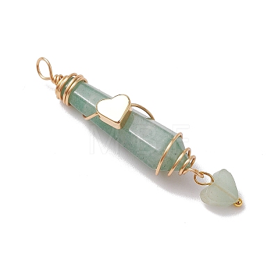 6Pcs 6 Styles Natural Carnelian & Green Aventurine & Rose Quartz & Quartz Crystal & Lapis Lazuli & Amethyst Copper Wire Wrapped Faceted Bullet Heart Pendants PALLOY-JF03482-02-1