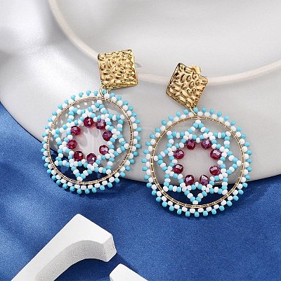 Glass Seed Bead Dangle Stud Earrings EJEW-MZ00286-02-1