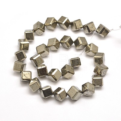 Natural Pyrite Cube Beads Strands G-I125-97-10x10mm-1