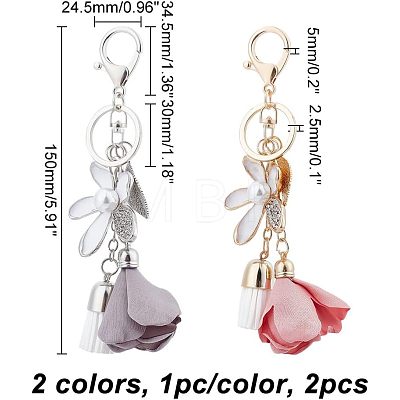 2Pcs 2 Colors Alloy Rhinestone Keychain KEYC-CA0001-28-1