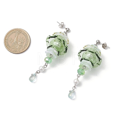 Jellyfish 304 Stainless Steel Shell Pearl Dangle Stud Earrings EJEW-TA00773-01-1