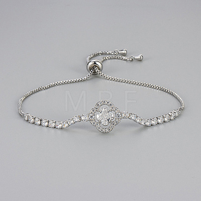 Brass Micro Pave Clear Cubic Zirconia Box Chain Slider Bracelets WG19F23-02-1