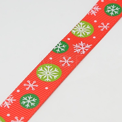 Christmas Snowflake Printed Grosgrain Ribbon for Christmas Gift Package SRIB-D010-9mm-02-1