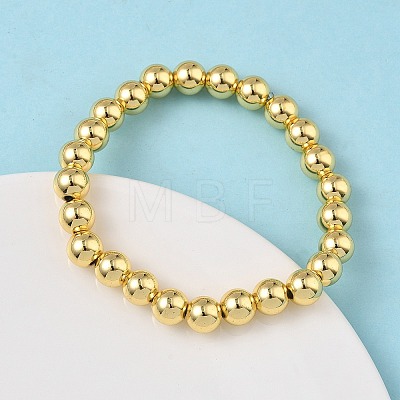 Brass Round Beaded Stretch Bracelets for Men Women BJEW-B148-05E-G-1