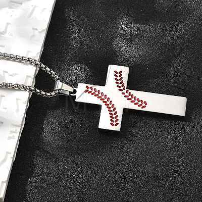 201 Stainless Steel Wheat Cross Pendant Box Chain Necklaces for Women Men NJEW-B124-01P-1