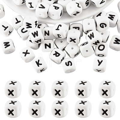 20Pcs White Cube Letter Silicone Beads SIL-YWC0003-06X-1