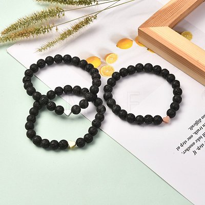 Natural Lava Rock Stretch Bracelets Sets BJEW-JB06700-1