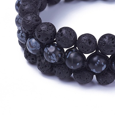 Adjustable Natural Snowflake Obsidian Braided Bead Bracelets BJEW-I273-E01-1