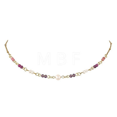 304 Stainless Steel with Natural Mixed Gemstone Pendant Necklaces NJEW-JN06653-01-1