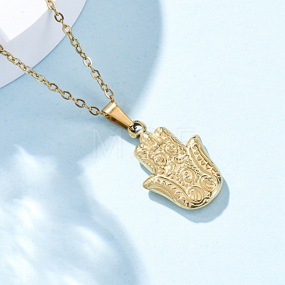 Hamsa Hand 304 Stainless Steel Pendant Necklaces NJEW-H059-01G-1