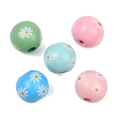 Printed Wood European Beads WOOD-G029-07-1